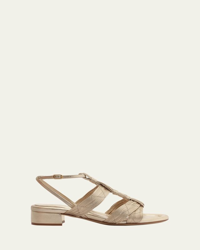 Olga Metallic Leather Block-Heel Strappy Sandals